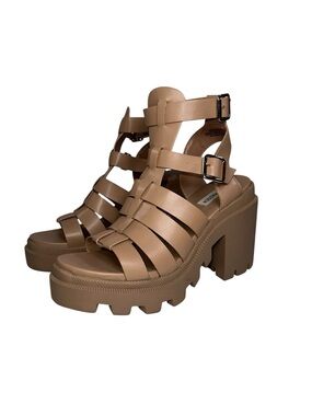 Steve Madden Cosmic Gladiator Platform Sandal Chunky Lug Sole Nude Womens Size 9